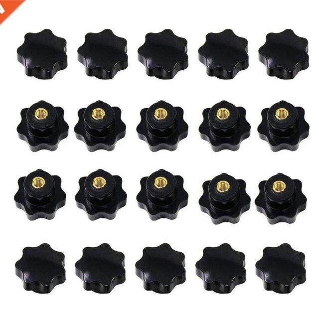 20Pcs M6 x 32mm Knob Grip Female Threaded Black Plastic Thre