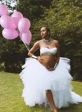 Swallow tail white Tulle Balll Gowns Maternity Long Tulle Sk