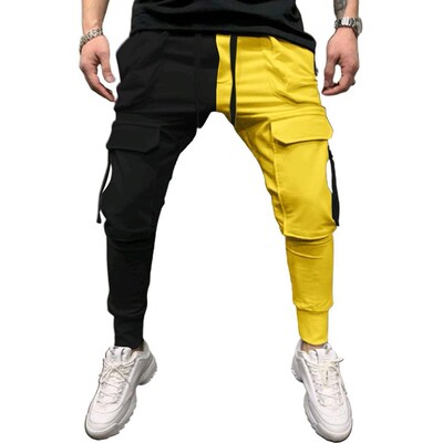 Men Casual Sports Pants Color Matching Lace-Up Pockets Trous