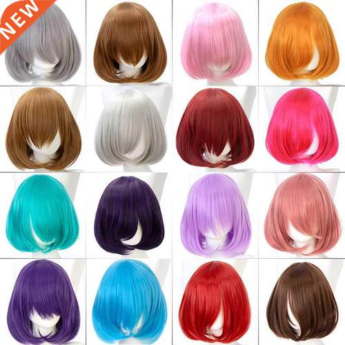 5cm Short Straight Hair with Bangs Synthetic Pink Red Blue