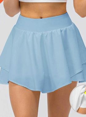 Simple High Waist Solid Tennis Sports Pleated Skirt with sho