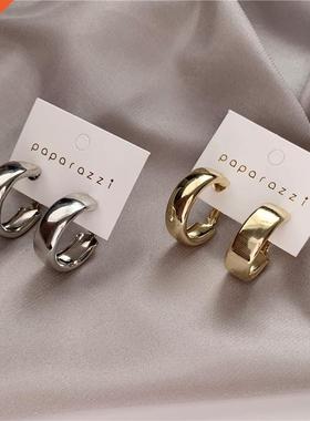 Golden Big hoop Earrings Korean Geometry Metal Gold Earrings
