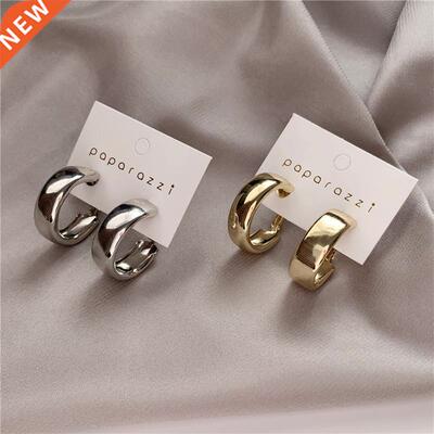 Golden Big hoop Earrings Korean Geometry Metal Gold Earrings