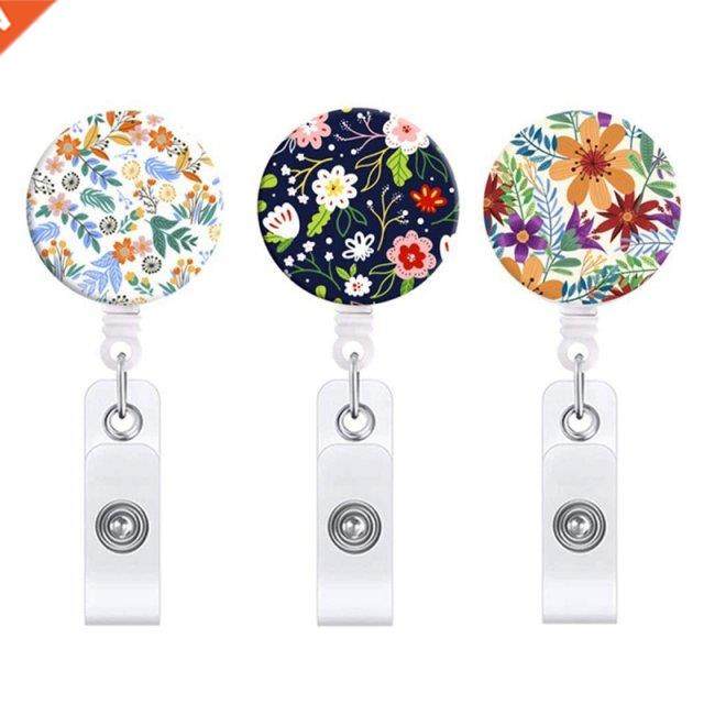 3PCS Badge Reels Retractable Flower Badge Holder With Alliga