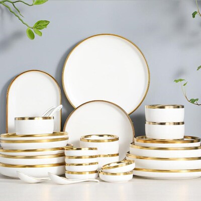 High-quality Matte Gilt Rim White Porcelain Dinner Plate