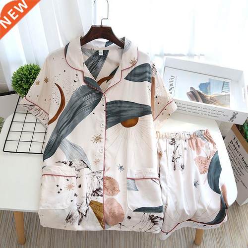 JULY'S SONG Viscose Women Pajamas Casual Turn-down Colla