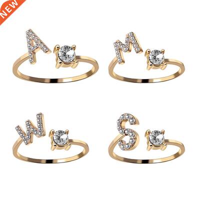 A-Z Letter Gold Color Metal Adjustable Opening Rings For Wom