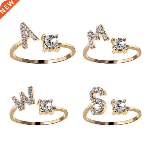 A-Z Letter Gold Color Metal Adjustable Opening Rings For Wom