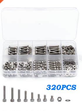 320Pcs Hexagon Hex Screw Bolt Nut Flat Washer Set 304 Stainl