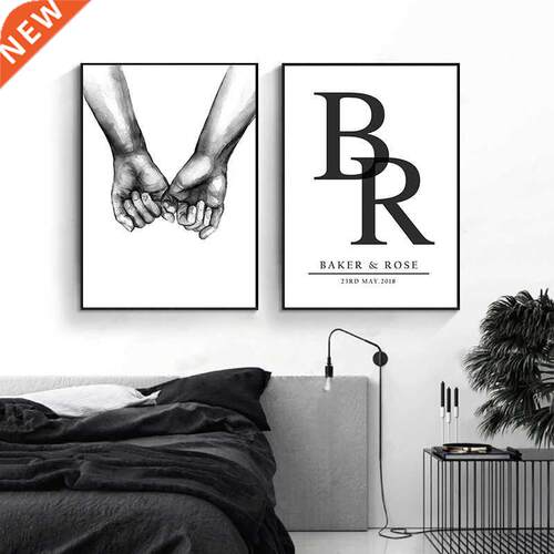 Custom Initials Wedding Day Wall Art Poster Print Black and
