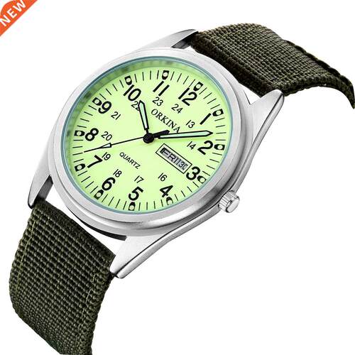 Simple Quartz Watch Men Luminous Hands Woven Canvas Belt Fl