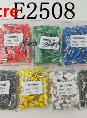 100pcs E2508 2.5mm2 INSULATED BOOTLACE FERRULE TERMINALS (Bl