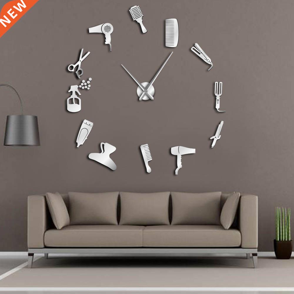 DIY Barber Shop Giant Wall Clock With Mirror Effect Barber T