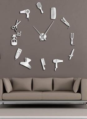 DIY Barber Shop Giant Wall Clock With Mirror Effect Barber T