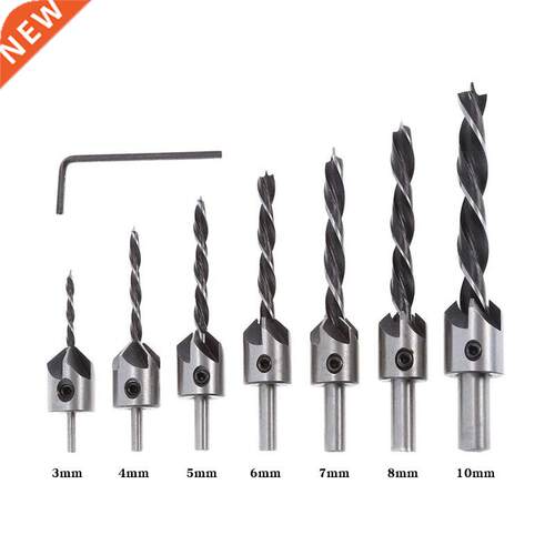 4/7pcs mm-10mm HSS Flute Wood Countersink Drill Bits Set Ca