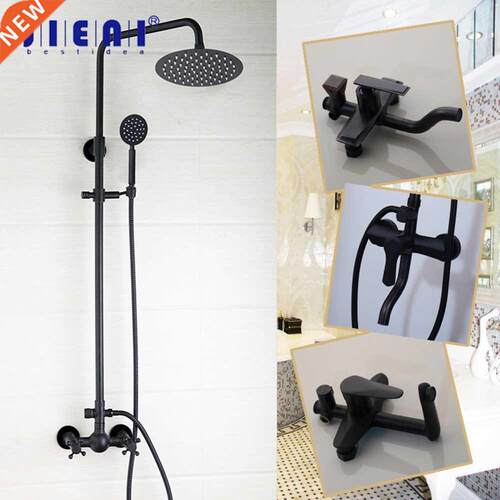 JIENI Matte Black 8 Inch Bathroom Shower Faucet Wall Mounte