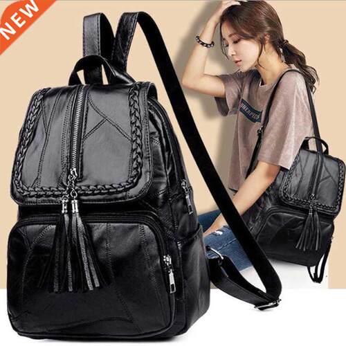 2021 Fashion Black Woman Backpack High Quality Youth PU Leat