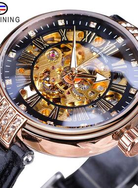 Forsining 2019 Elegant Women Diamond Skeleton Display Desig