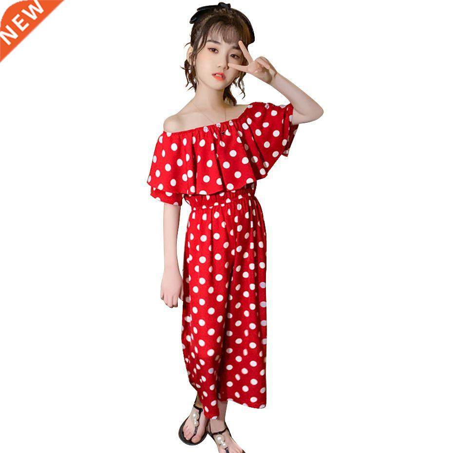 Big Girl Overalls Off-shoulder Girls Romper Dot Pattern Girl