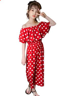 Big Girl Overalls Off-shoulder Girls Romper Dot Pattern Girl