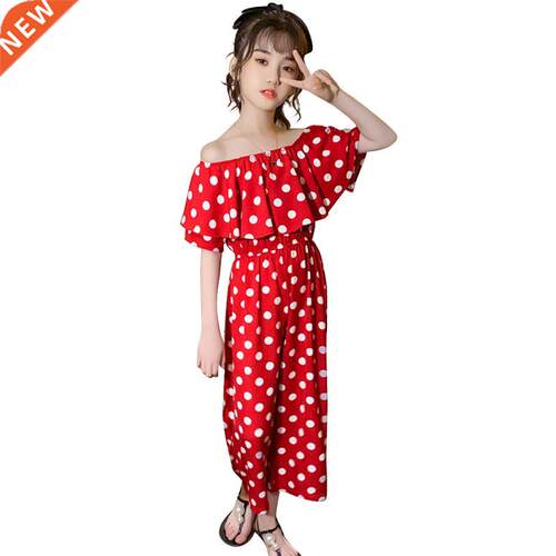 Big Girl Overalls Off-shoulder Girls Romper Dot Pattern Girl