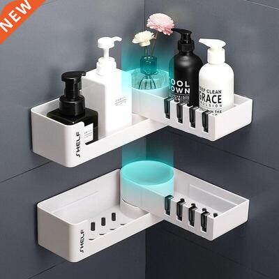 Bathroom Corner Shower Shelf Rack With 4 Hook Wall Mounted
