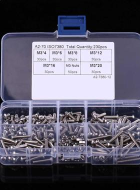 230pcs M3 Screws Bolts and Nuts SS304 Hex Socket Button Head