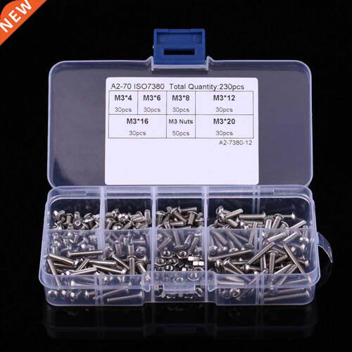 230pcs M3 Screws Bolts and Nuts SS304 Hex Socket Button Head
