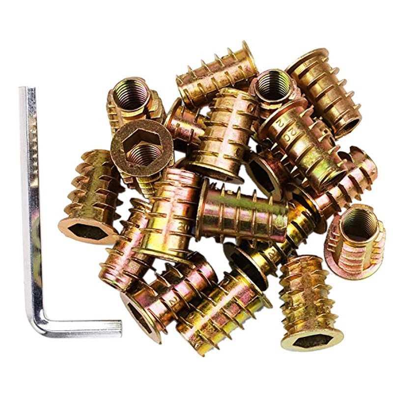 100Pcs 1/4inch-20 x 15mm Furniture Screw in Nut Threaded Woo-封面