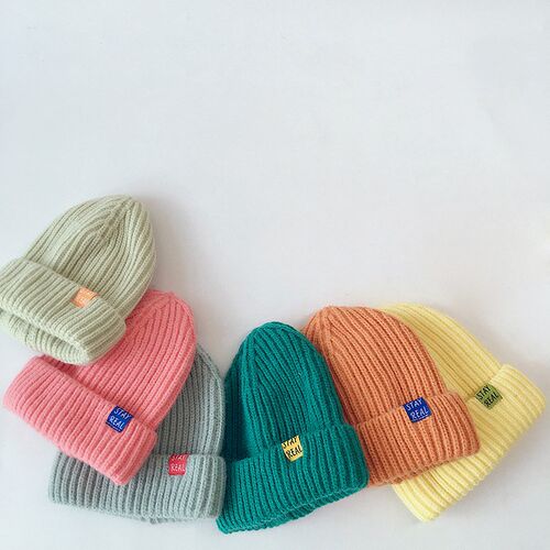 Autumn Winter Solid Color Baby Knitted Hats Kids Girls Boys