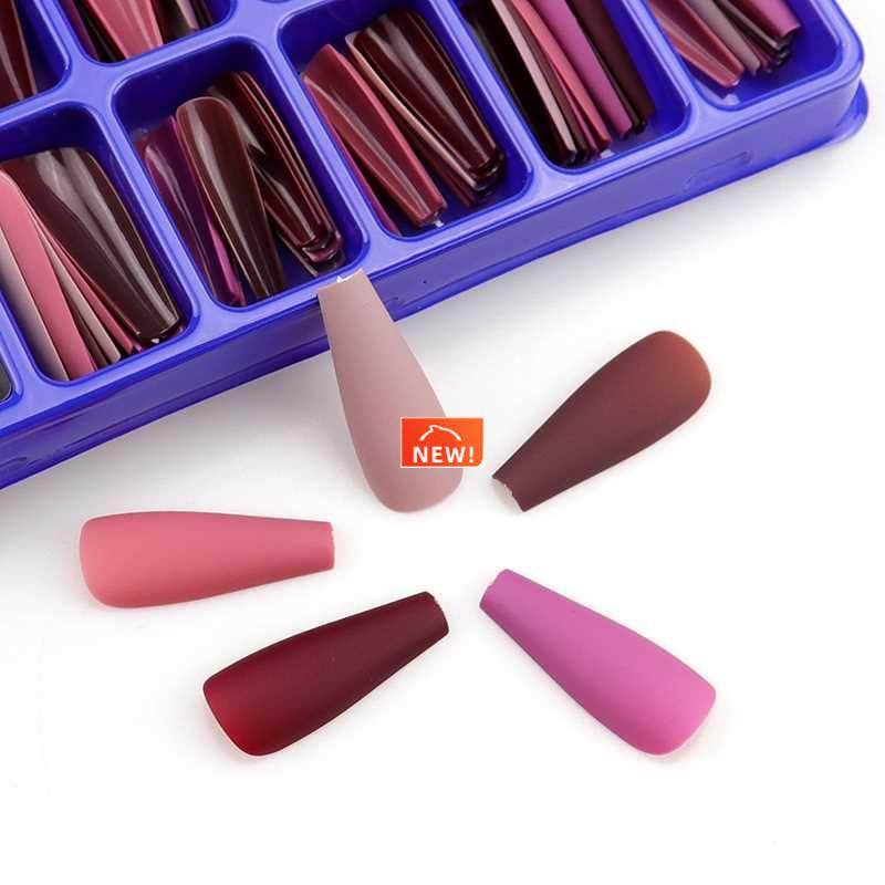 100Pcs/Set Colorful Matte Fake Nail Art Tips Long Ballerina