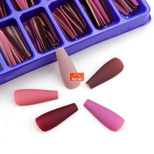100Pcs/Set Colorful Matte Fake Nail Art Tips Long Ballerina