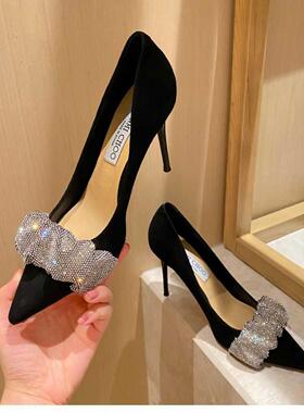 Autumn Shallow Mouth Satin Black Pointed Toe High Heels Pump