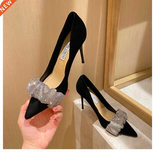 Autumn Shallow Mouth Satin Black Pointed Toe High Heels Pump