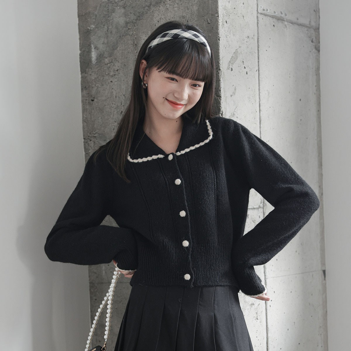 2021 autumn/winter new single breasted crochet short knit wa