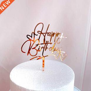 New Happy Birthday Cake Topper Rose Gold Heart Birthday Acry