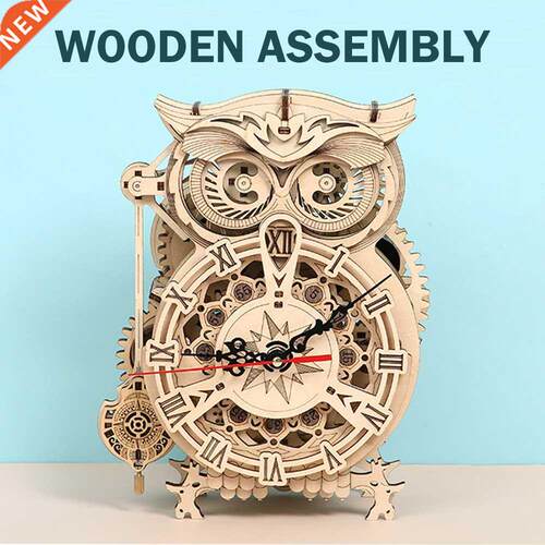 Wooden Puzzle 3D Owl Clock Model Building Block Kits Creativ