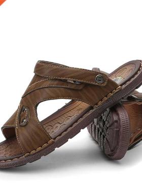 2022 New Summer Beach Men Flip Flops Pu Leather Slippers Mal