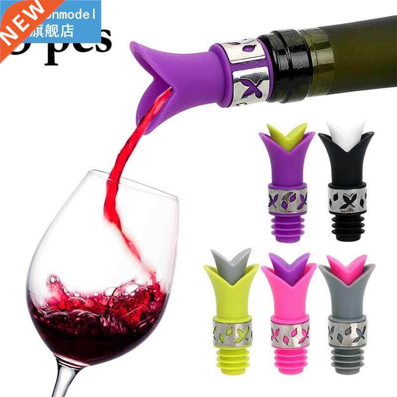 5pcs/set Wine Stopper Creative 2 In 1 Lily Shape Silicone Bo