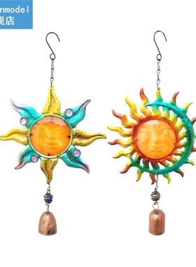 3D Hang Metal Sun Face Bell Wind Chime Hand Painted Wrought