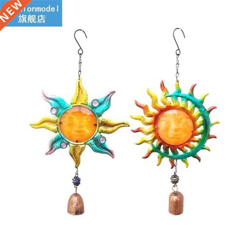 3D Hang Metal Sun Face Bell Wind Chime Hand Painted Wrought