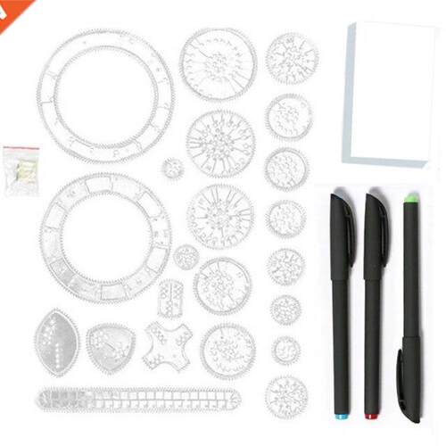 28Pcs Creative Spirograph Drawing Set Interlocking Gears Whe