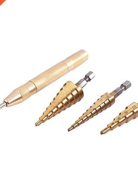 3 pcs HSS Titanium Step Drill Bit Set 1 pcs Automatic Cent