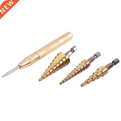 3 pcs HSS Titanium Step Drill Bit Set 1 pcs Automatic Cent
