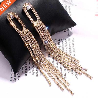 Fashion Long Tassel Full Rhinestone Drop Earrings for Women