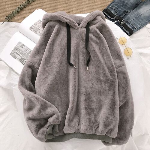 Autumn Winter Coats Soild Sweet Hooded Women Harajuku Loose
