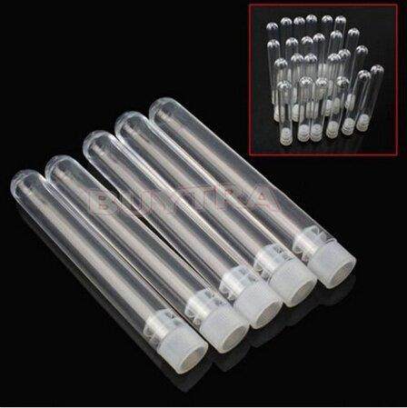 10 Pcs 12x100mm Clear Plastc Test Tubes Wth Whte Caps Sto