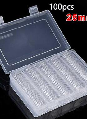 100Pcs/Box Coin Box Clear 25mm Round Boxed Holder Plastic St