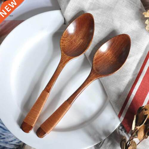 2pcs Wooden Spoon Bamboo Kitchen Cooking Utensil Tool Coffee