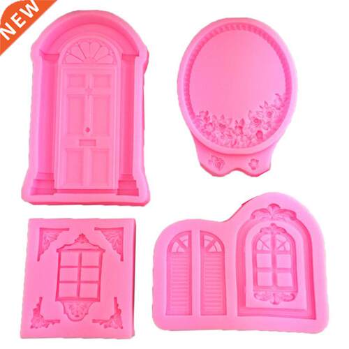 449C 4pcs/set 3D Door Window Silicone Mold Frame Cake Border